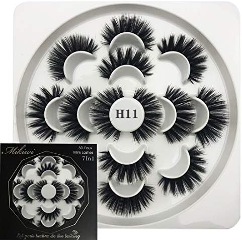 Mikiwi 7 Pair Lashes, 25mm Faux Mink Lashes, 3D Faux Mink Lashes, Faux Mink Eyelashes, Dramatic Lashes, 7 Pairs Fluffy Mink Lashes, Luxury Makeup (H11)