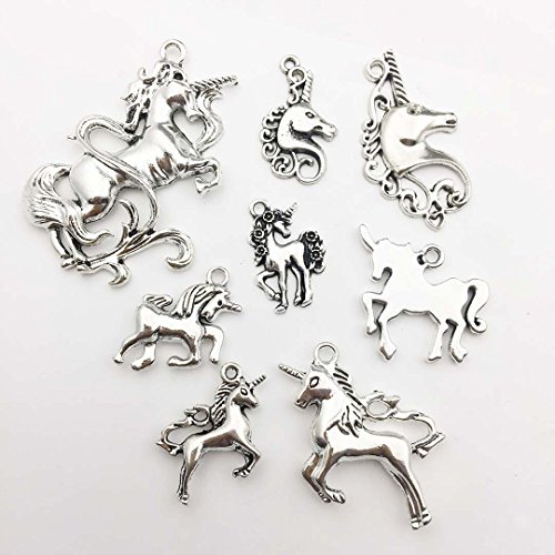 100g Unicorn Charms Collection - Antique Silver Tone Horse Metal Pendants for Jewelry Making DIY Findings (HM124)