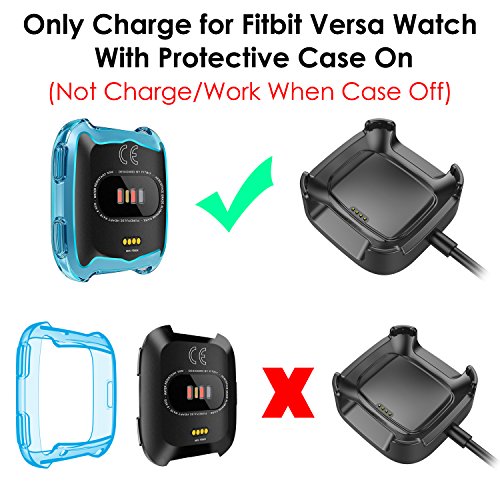 EZCO Fitbit Versa Case with Fitbit Versa Charger [3 +1 Pack], Exclusive Charging Cable (Can Charge with Case On), Soft TPU Protective Cover Shell Bumper Case Protector for Fitbit Versa Smartwatch