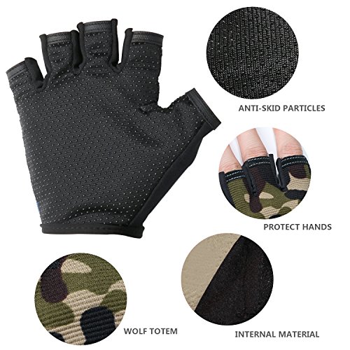 Boy Girl Child Children Kid Half Finger Fingerless Short Shock-absorbing No-Slip Pro Cycling Gloves Mitten for Cycling MTB Exercise Skate Skateboard Roller Skating Other Sports (army green)