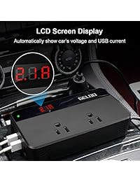 GELOO 200W Inversor de corriente para automóvil DC 12V a 110V Inversor de corriente con 6.2A Adaptador para automóvil de carga USB de 4 puertos con pantalla LCD