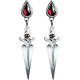 Sword Drop Earrings for Women Silver Dagger Cross Earring Ruby Stud Tassel Pendant Earring Punk Gothic Knife Spike Earrings Vintage Prom Jewelry Gift