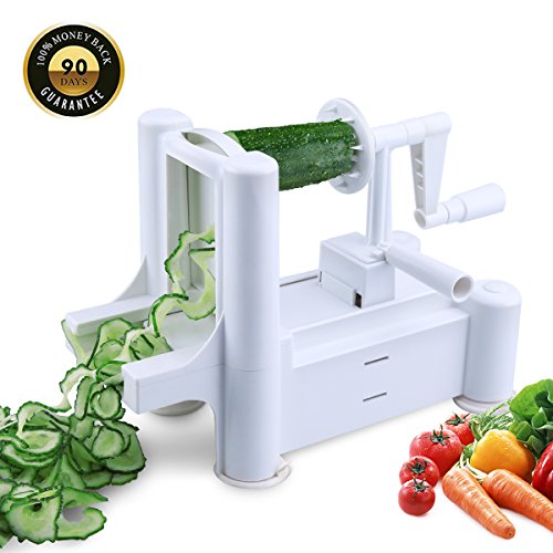 3-Blade Spiralizer Vegetable Slicer Veggie Pasta Spaghetti Maker for Spiral Vegetable Slicer,Healthy Low Carb/Paleo/Gluten-Free Meals Powerful Suction Base Vegetable Slicer (Vegetable Slicer White)