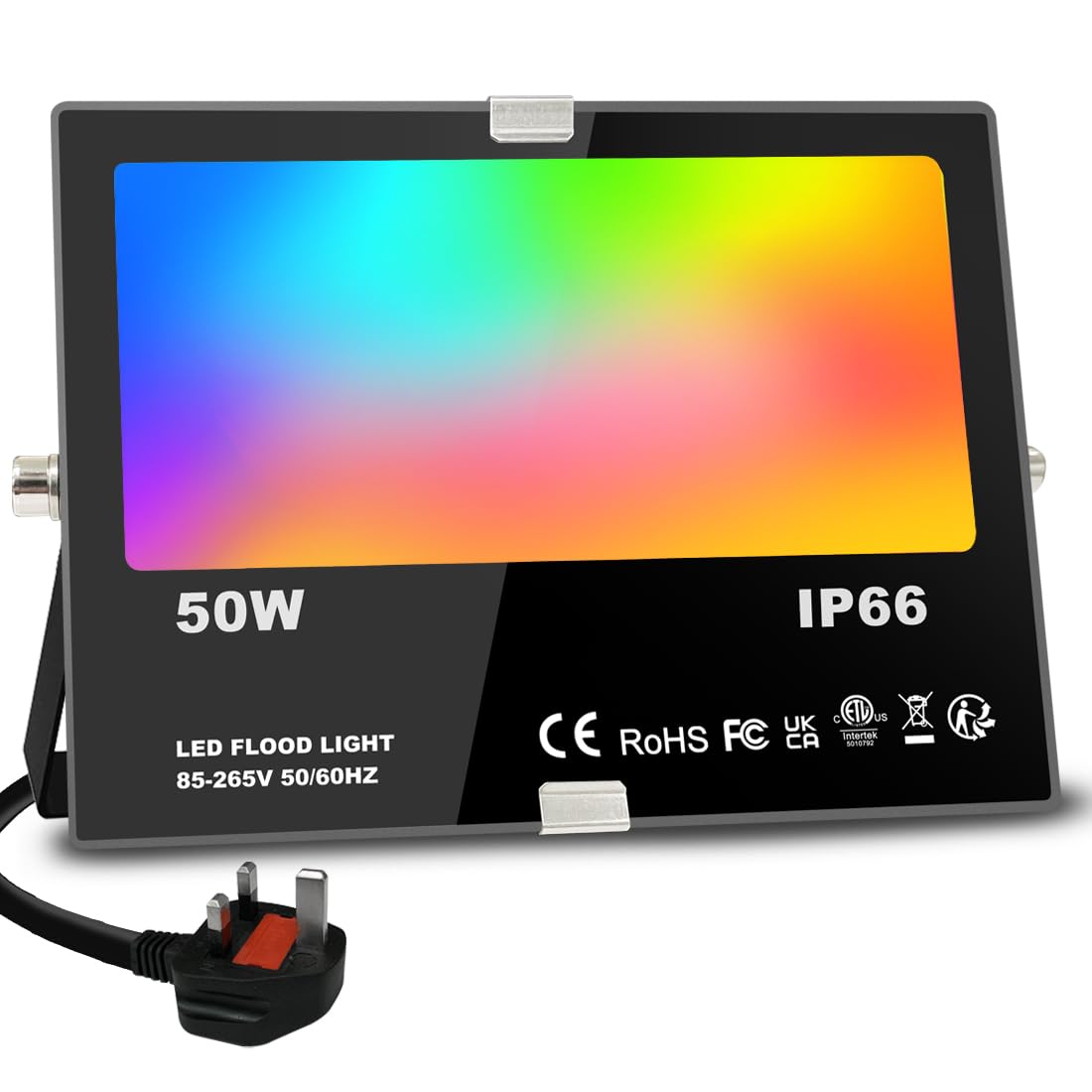 Flood Lights Outdoor With Alexa, Smart LED Floodlight Colour Changing 500W Equivalent 5000LM, Bluetooth APP Control, Warm White+1600 Million RGB Colours,No WiFi No Hub,IP66 Waterproof UK 3-Plug,1 Pack