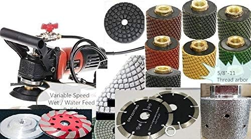 Wet Polisher Grinder bathroom vanity counter top sink refinishing 2" polishing grinding drum 4" sanding disc buffer grinding cup wheel 5" cutting blade stone granite marble ceramic repair