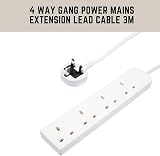 Invero 4 Way Gang Power Extension Lead Cable 3M Metre White 13A UK Plug Approved view 2