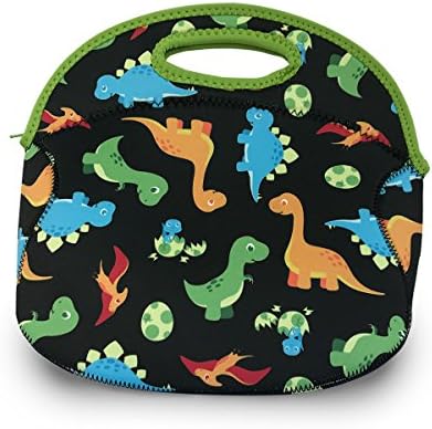 FUNKINS Washable, Insulating Neoprene Lunch Bag for Kids, spacious to hold reusable lunch containers, great for waste-free lunch, DINOSAURS