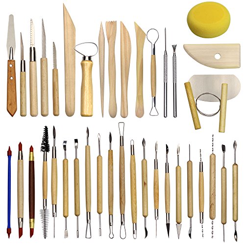 Md trade 38 Pieces Wooden Clay Sculpting Tools Pottery Carving Tool Set Sculpture Tools - Thumbnail 6