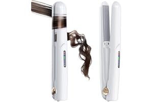AMAZEBRA Cordless Hair Straightener and Curler 2 in 1 Ceramic Flat Iron Mini Wireless Portable Travel Hot Tools Straight Curl for Women Men USB Rechargeable with Pouch (White)