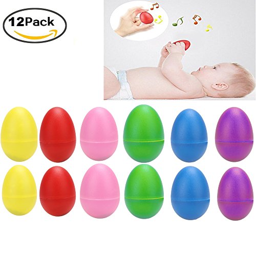 image for iPang 12pcs Plastic Egg Shakers Set with 6 Different Colors, Percussio