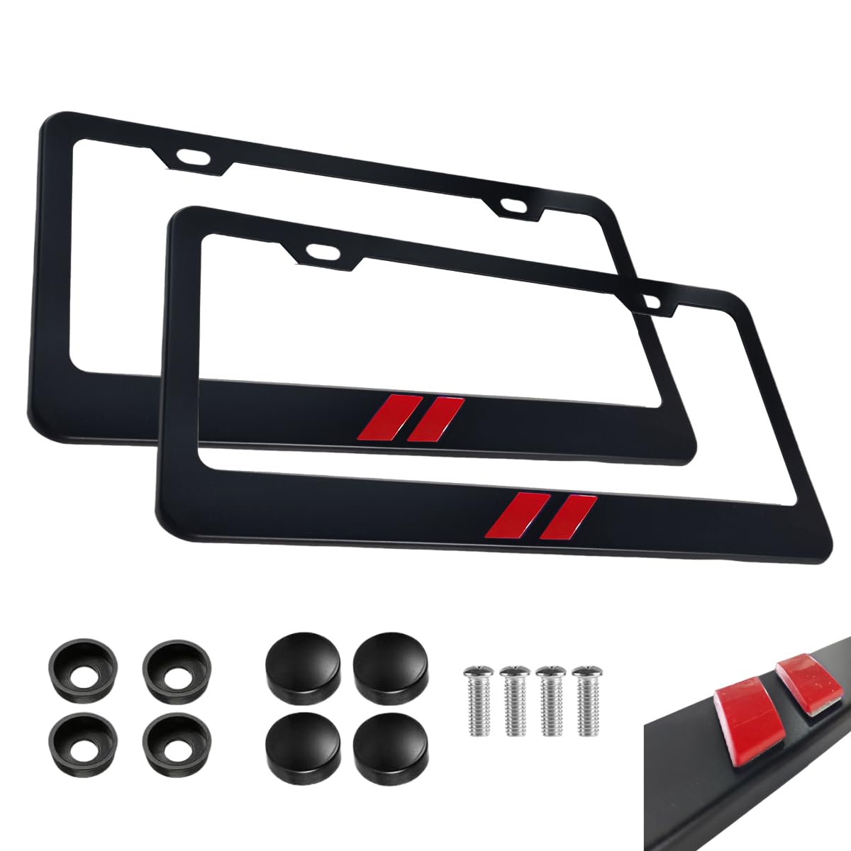 Photo 1 of 2PCS Black License Plate Frames in 3D Letters Aluminum Alloy Car License Plate Holders Compatible with Dodge Challenger Charger Durango RAM (Red)