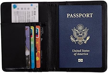 Passport Holder RFID Blocking Case Cover Securely Holds Passport, Boarding Passes, USA-Black