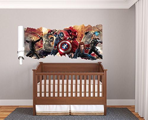 The Avengers 3D Effect - Brake Wall Effect 3D - Wall Decal For Room Boys Girls Unisex (Wide 18’’x10’' Height)
