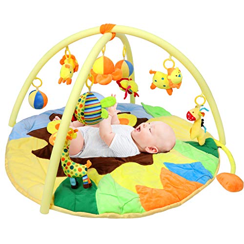 Bammax Activity Gym Baby Kids Play Mat Soft Non-Toxic Newborn Carpet with 9 Hanging Cartoon Educational Toys