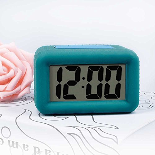Digital Alarm Clock Table Electronic Clock with Rubber Case Display Time/Alarm, Snooze/Backlight, Adjustable Light Dimmer Battery Operated Bedside Desk/Shelf Clock, Gift for Kids/Teens/Home, Green - Thumbnail 2