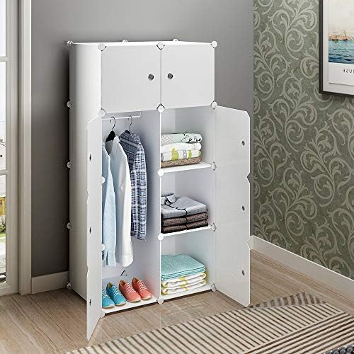 MAGINELS Wardrobe Armoire Closet Clothes Organizer Cube Storage Bedroom DresserChildren Hanging Rack Portable (White 8 Cubes)