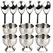 Stainless Steel Egg Cups Set for Hard Soft Boiled Eggs with 6 Egg Cup Holders 6 Egg Spoons