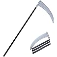 Dzrige Plastic Scythe Toys Long Reaper Scythe Black Rods Grey Death Scythe Halloween Costume Accessories Weapon Scythe Props, 39 Inch