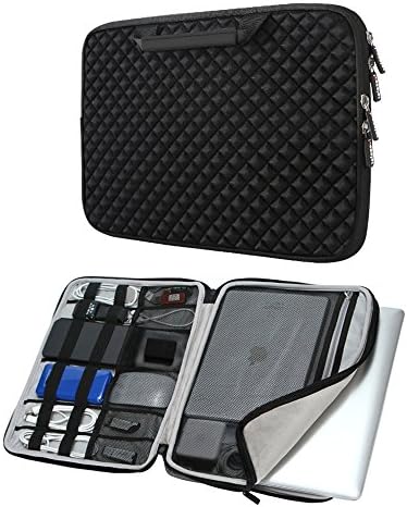 iCozzier 13-13.3 Inch Handle Diamond Foam Laptop Sleeve, Shock Resistant Electronics Accessories Storage Handbag/Stylish Travel Organizer for Laptop/Ultrabook/Notebook/MacBook – Black