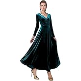 Urban CoCo Women Long Sleeve V-Neck Velvet Stretchy Long Dress