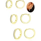3 Pairs Small Huggie Hoop Moissanite Earrings for Women Men, Hypoallergenic 925 Sterling Silver Cartilage Earrings, Gifts Jewelry Set