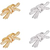 SUPERFINDINGS 4Pcs 2 Colors 14K Brass Necklace Shortener Clasp Bowknot Shortener Enhancer Clasp Rhinestone Fold Over Clasps Push Clasp with Secure Lock Connector for Pearl Necklace Bridal Wedding