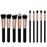 Beauty Kate Professional 10pcs Premium Synthetic Kabuki Makeup Brush Set Foundation Blending Cosmetic Brushes Essential Kit (Black + RoseGolden)