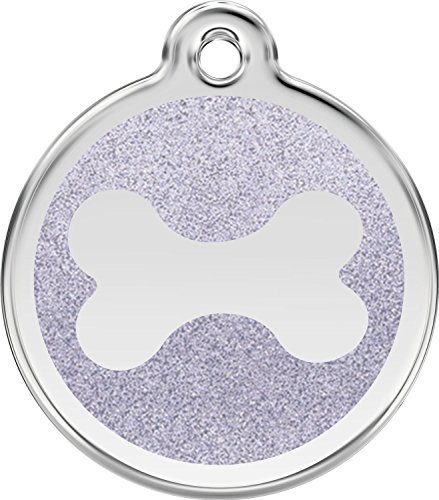 Red Dingo Stainless Steel with Glitter Pet I.D. Tag - Bone (silver, small)