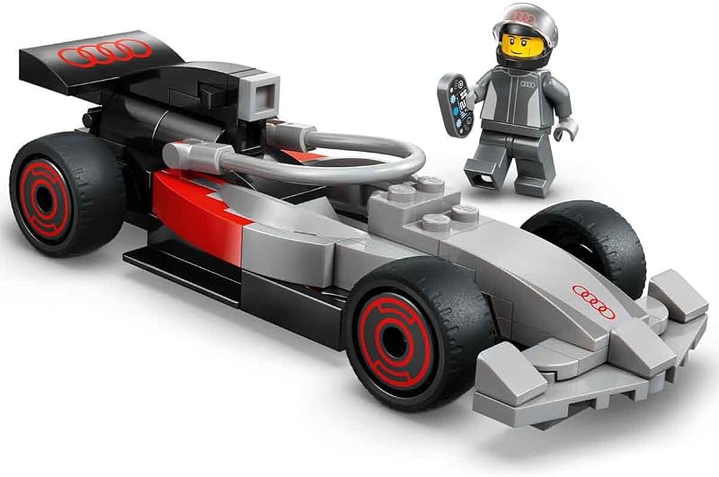 City F1 Truck mit Audi F1 Rennwagen - Spielzeug Modellbau mit 3 Minifiguren und Fahrzeug Hebefunktion - Geschenkidee für Jungen ab 7 Jahren und Motorsportfans - 60493 — Foto 4 von 8