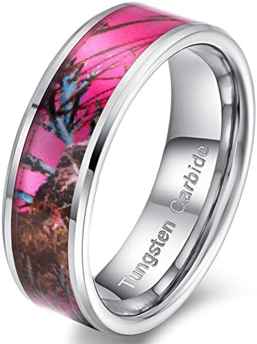 Tungsten Carbide Pink Camo Camouflage Meisai Wedding Engagement Jewelry Band Ring for Women 8mm Width Comfort Fit Size 8