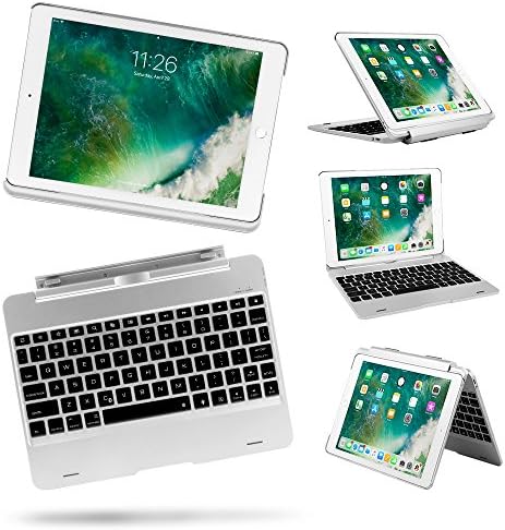 New ipad 9.7/ipad Air Keyboard Case, bluetooth keyboard case, 7 color backlight detachable keyboard folio wireless stand keyboard cover for ipad 5/6,automatic sleep/weak for iPad Pro 9.7(Silver)