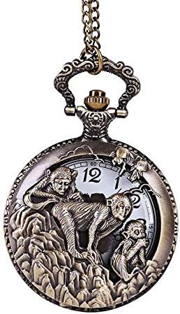 Cristoferv Cool Style Hollow Wolf Moon Bronze Antique Style Quartz Pocket Watch Necklace*1