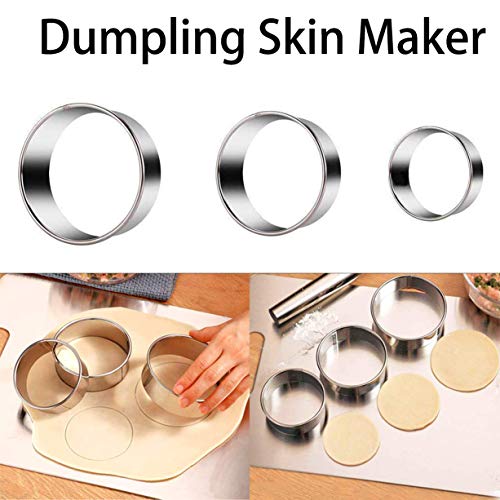 FKYTION Dumplings Maker 5 Pack 304 Stainless Steel 2 Dumpling Molds and 3 Dumpling Skin Maker for Empanadas, Calzone, Ravioli and Pierogi Making Tools Kitchen Accessories