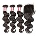 Jolia Hair 8A Grade Virgin Brazilian Body Wave 3 Bundles with 4x4 Free Part Lace Closure 100% Unprocessed Brazilian Human Hair Weave Extensions(20 22 24 + 42 closure)