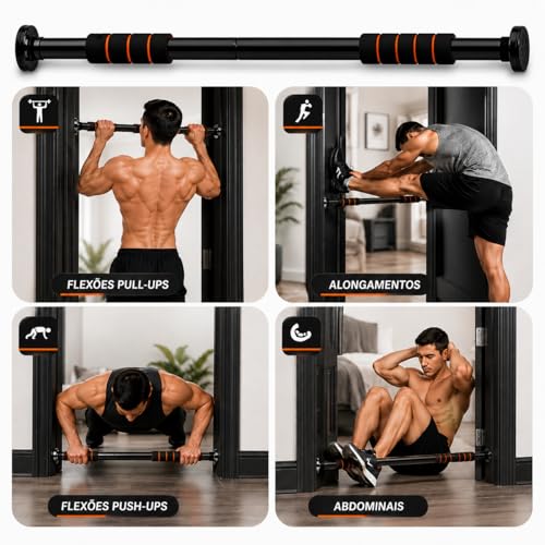 Barra Fixa De Porta Ajustável 63 a 96 cm Para Exercícios, Flexão, Musculação e Calistenia Aço Reforçado Suporta até 100 kg [ K-SELL IMPORTS ]