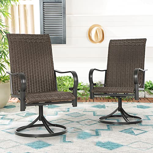 PHI VILLA Outdoor Swivel Rattan Chairs Set of 2, Metal Frame Wicker