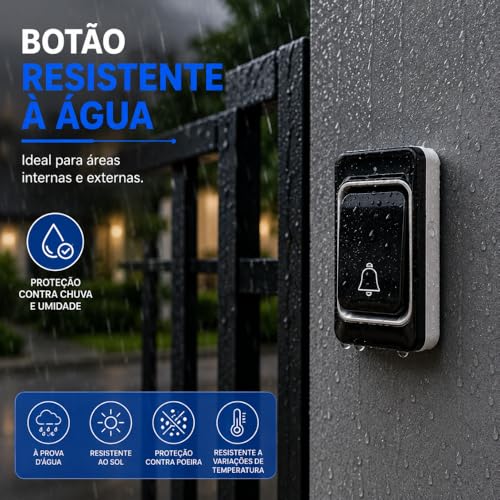 Campainha Sem Fio Bivolt à Prova d’Água Premium | 38 Toques | Alcance até 100m | Uso Residencial, Comercial ou Emergencial – Preto