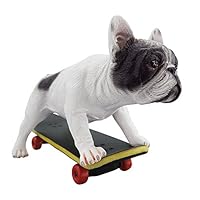 Artgenius Skateboard Bulldog Figurine,Collectible French Bulldog Statue Sliding (White Panda)