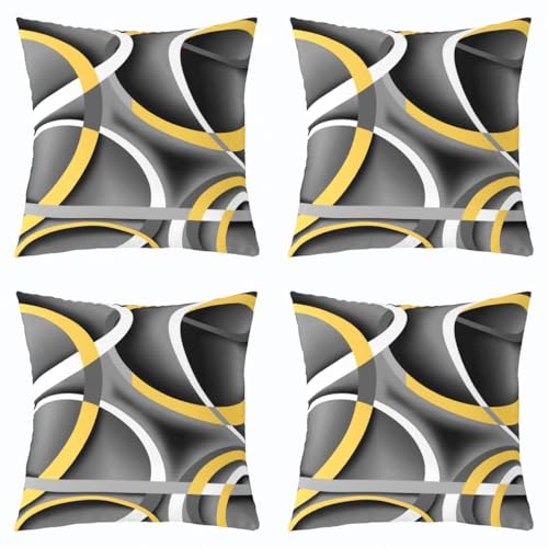 Geometric Circle Pillow Covers Yellow Gray White Lines