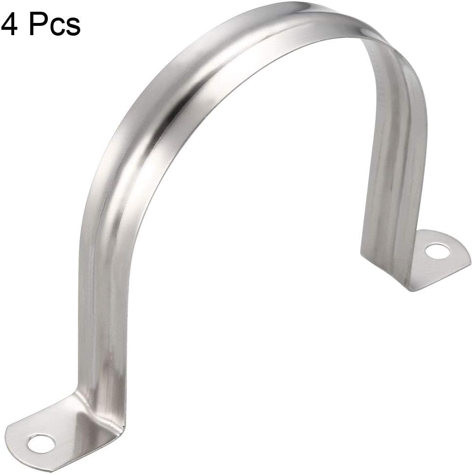 sourcing map M100 Rigid Pipe Strap, 2 Holes 304 Stainless Steel Tension Tube Clip Clamp 4pcs, Silver, 100mm - Image 4