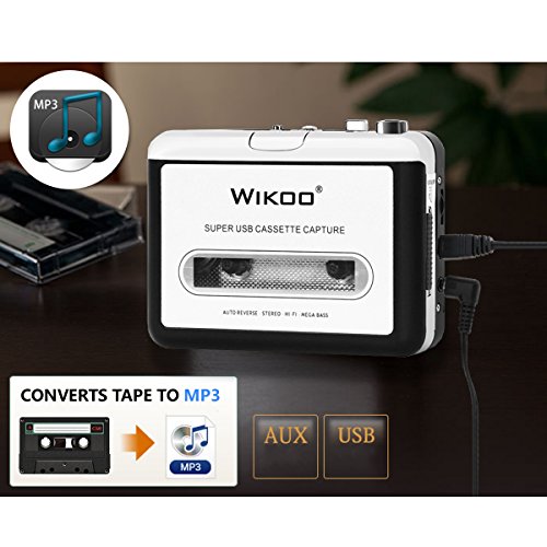 Wikoo Cassette Tape to MP3 CD converter via USB, Portable USB Cassette Tape Player Walkman Captures MP3 Audio Music -Compatible with Laptops and PC, Convert Tape Cassettes to MP3 Format