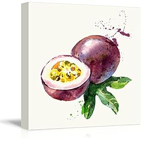 Square Canvas Wall Art - Passion Fruit Watercolor | Fruits Watercolor Art and Illustrations - Giclee Print Gallery Wrap Modern Home Art Ready to Hang - 12x12 inches