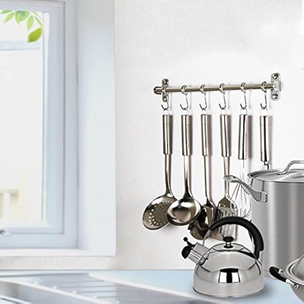 Pot Racks Kitchen Sliding Hooks, Solid Stainless Steel Hanging Rail