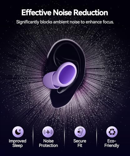 45dB Ear Plugs for Sleeping Noise Cancelling Ear Plugs for Noise Reduction & Snoring, Concerts, Earplugs for Sleep,Sider Sleepers Airplane, Silicone Earplugs Reusable (Violet, 1 Count (Pack of 1))