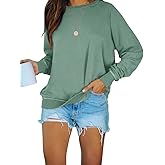 PRETTODAY Women's Casual Crew Neck Sweatshirts Raglan Long Sleeve Solid Tunic Tops Loose Pullovers