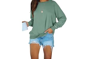 PRETTODAY Women's Casual Crew Neck Sweatshirts Raglan Long Sleeve Solid Tunic Tops Loose Pullovers