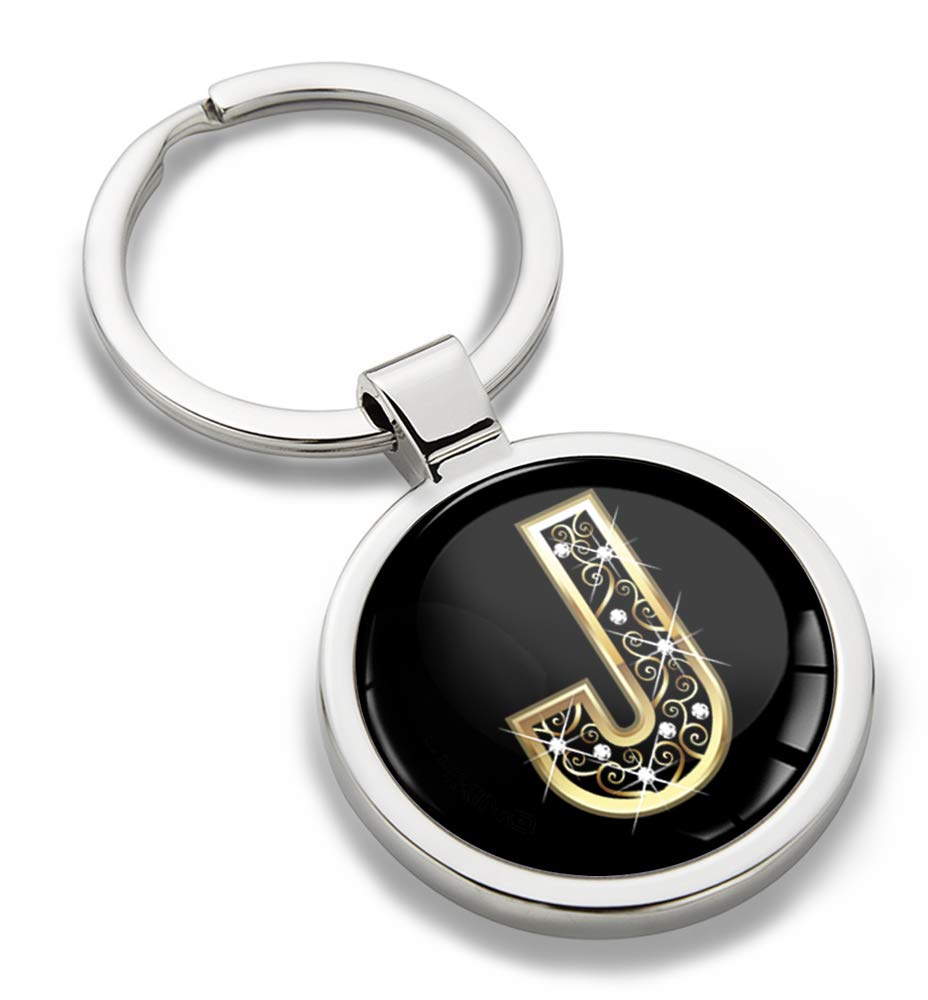 Biomar Labs Letter Keychain Alphabet Initial Keyring 3D Metal Stainless Steel Personalised Initials Charm for Car and Keys Available in Silver Rose Gold or Gold (J in Gold KK 62)