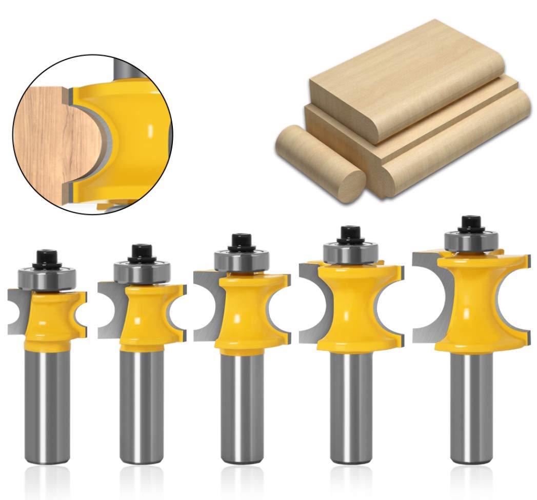 APLUS Edge Beading Bits, Half Round Bearing Bullnose Router Bit Set, 1/2 Inch Shank Milling Cutter Bits
