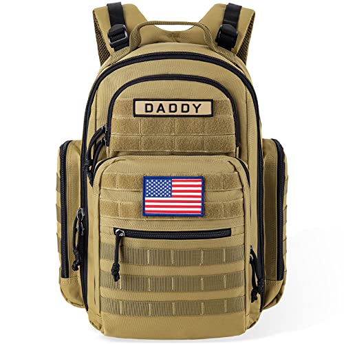 SHARKMOUTH Diaper Bag Backpack for Dad and Mom, Military Molle diaper Pack with Insulated Bottle Holders and Wipe Pocket