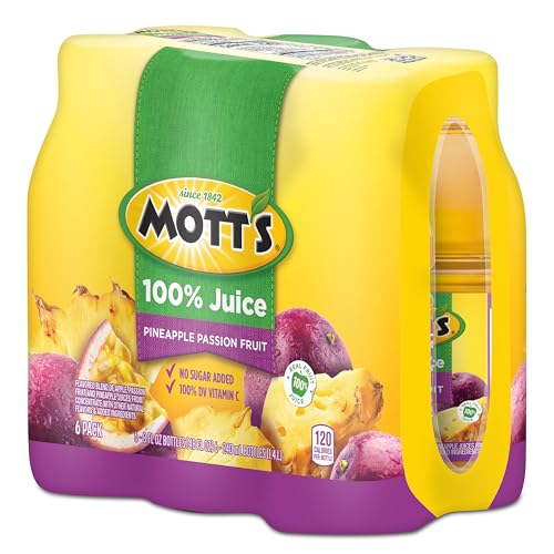 MOTT’S 100% PINEAPPLE PASSION FRUIT JUICE BLEND, 8 FL OZ BOTTLES, 24 COUNT (4 PACKS OF 6)